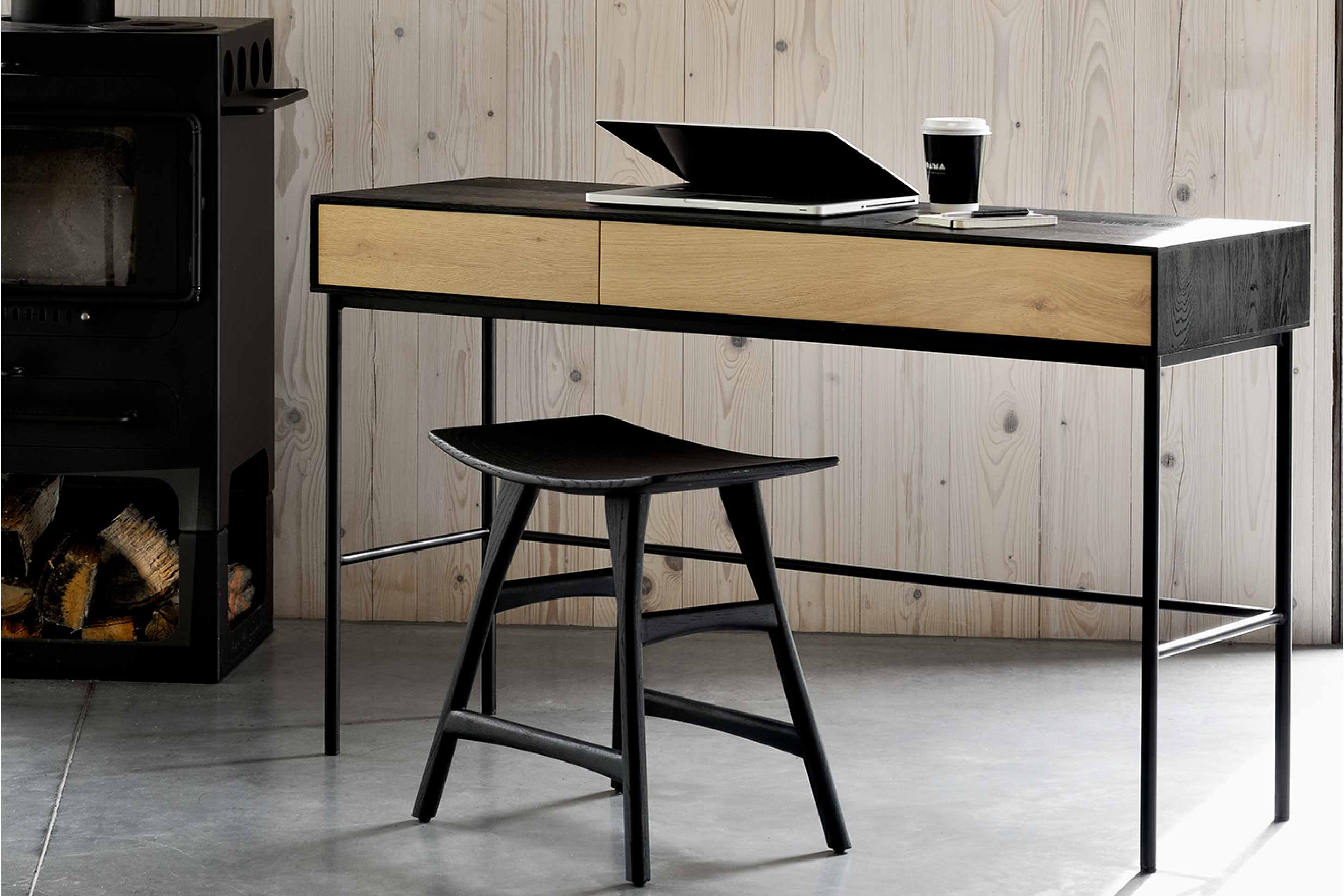 比利時原裝進口實木傢俬 - 辦公系列 - Blackbird系列橡木黑色書桌
