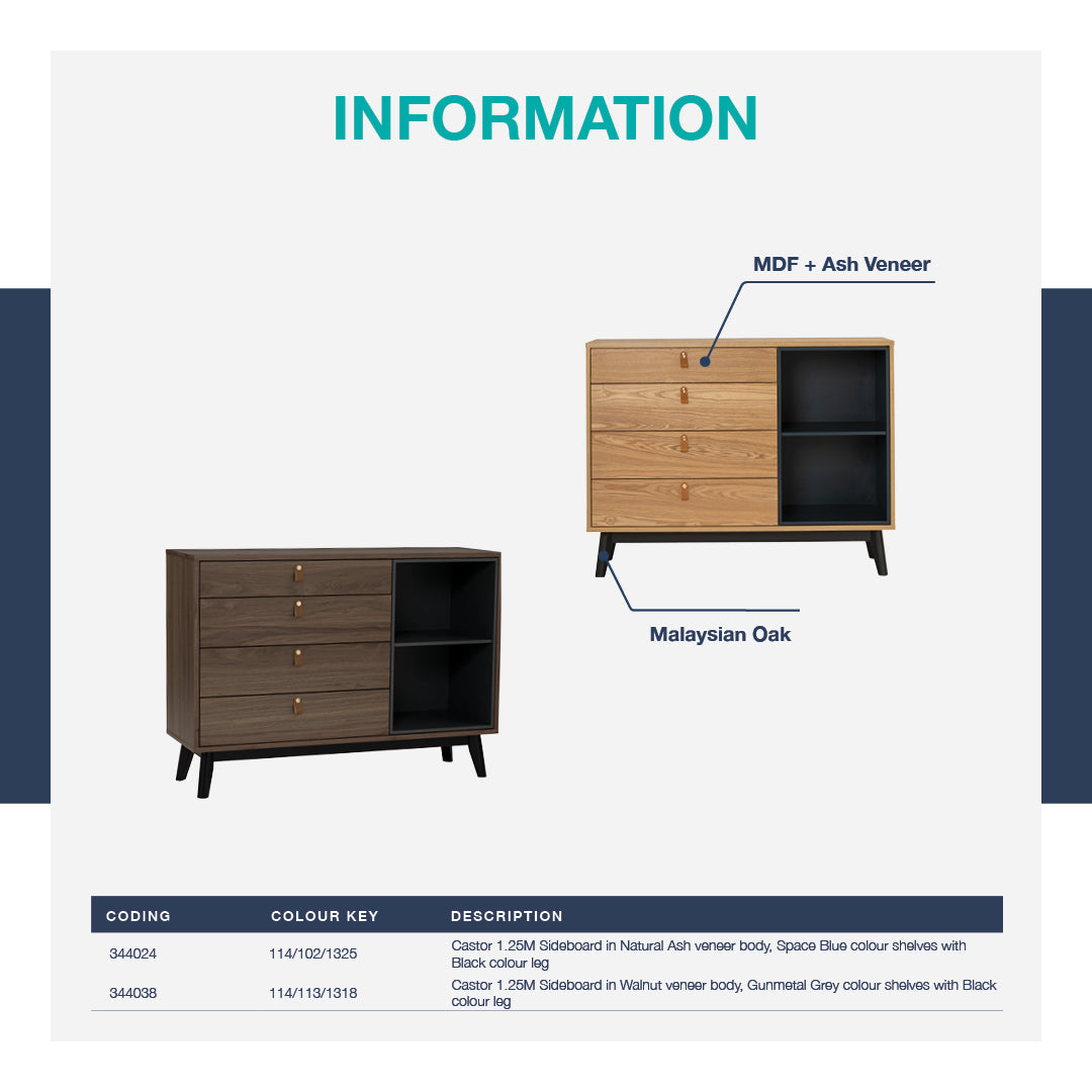 馬來西亞原裝進口實木傢俬 - LU系列 - CASTOR 1.25米儲物邊櫃