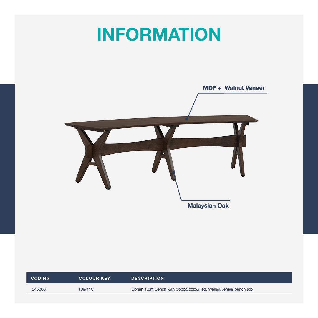 馬來西亞原裝進口實木傢俬 - LU系列 - CONAN 1.6米長凳