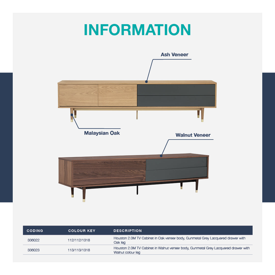 馬來西亞原裝進口實木傢俬 - LU系列 - HOUSTON 2米電視櫃 (橡木)
