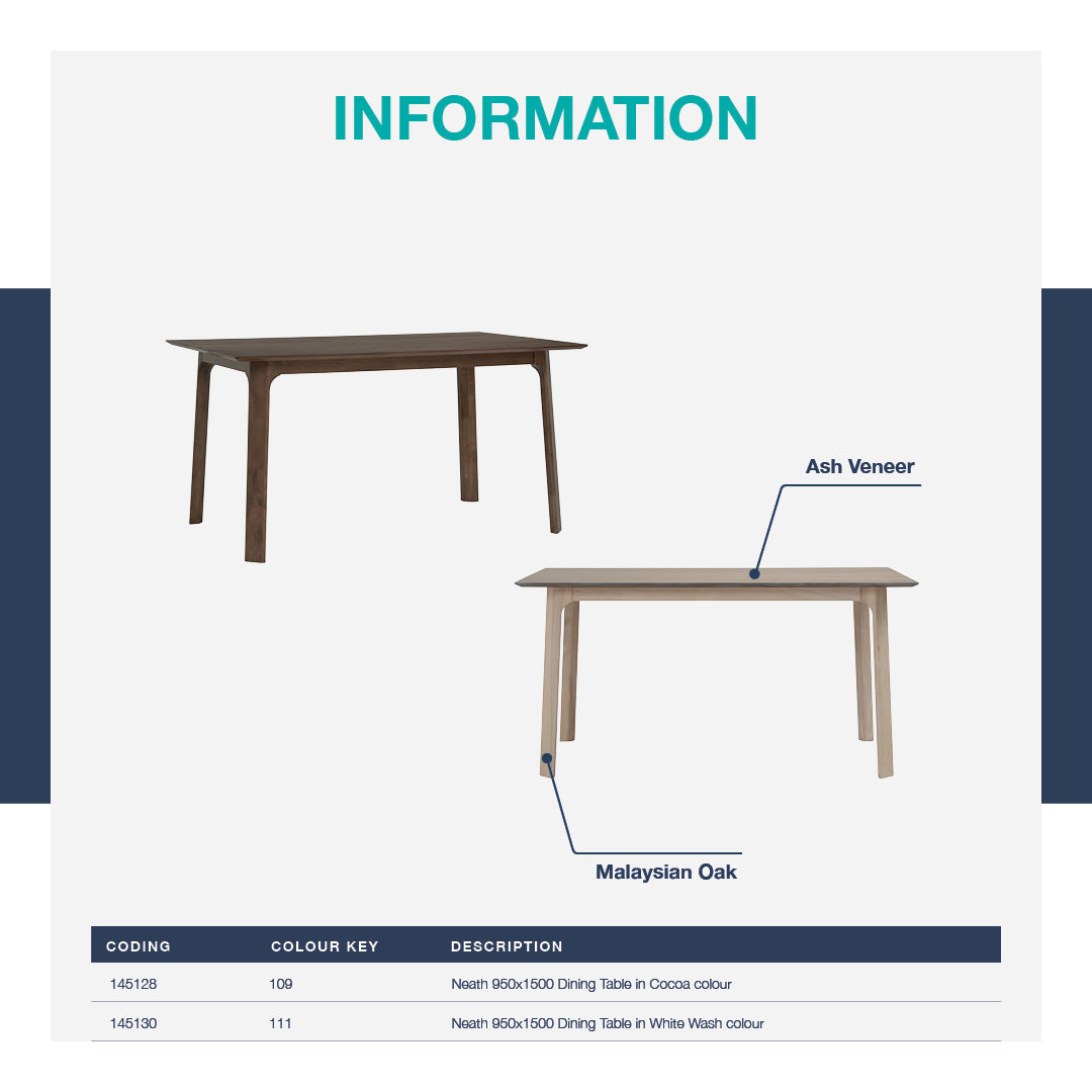 馬來西亞原裝進口實木傢俬 - LU系列 - NEATH餐桌 (950X1500mm)
