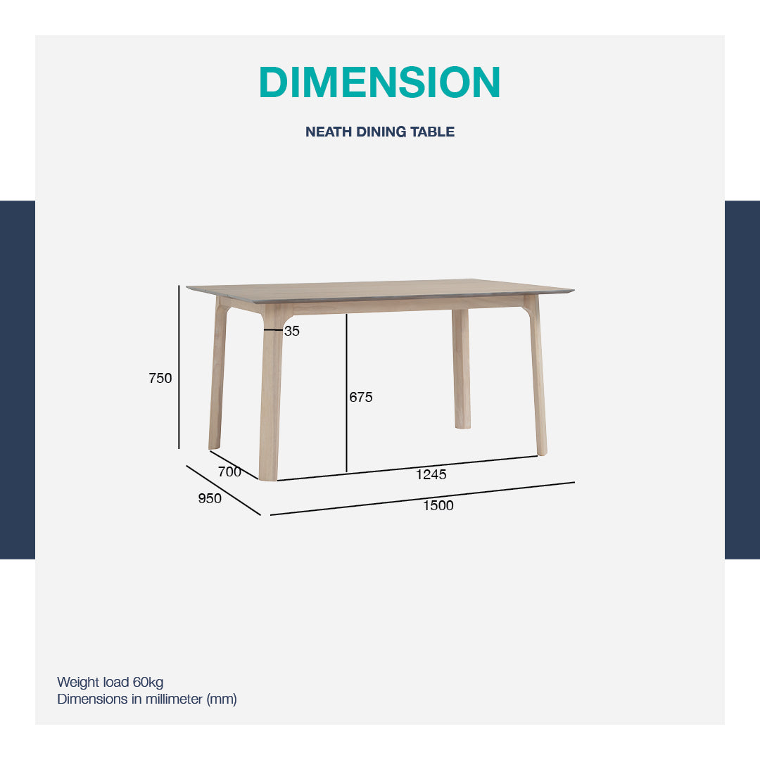 馬來西亞原裝進口實木傢俬 - LU系列 - NEATH餐桌 (950X1500mm)