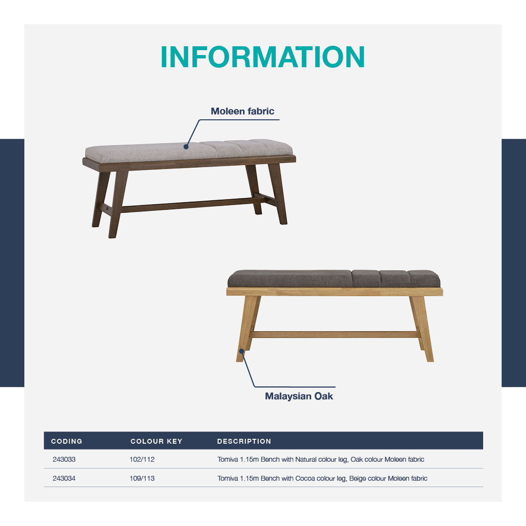 馬來西亞原裝進口實木傢俬 - LU系列 - TOMIVA 1.15米長凳