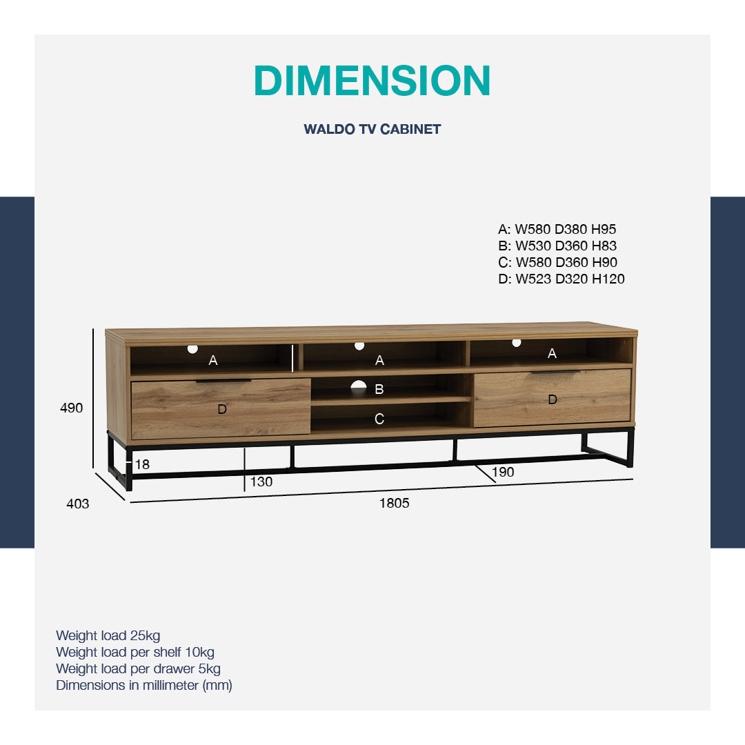 馬來西亞原裝進口實木傢俬 - LU系列 - WALDO 1.8米電視櫃